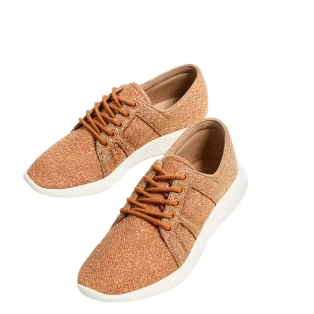 Zara Basic Collection Womens Lace Up Shiny Sparkly Rose Gold Sneakers Size 8